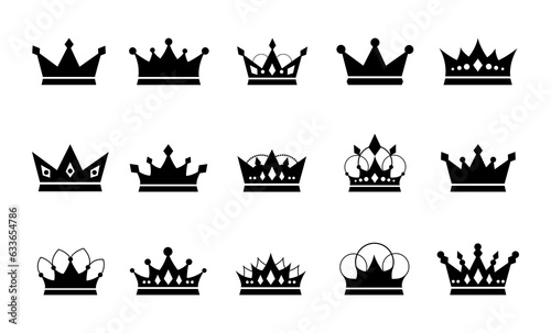 Crown icon set. Black crown symbol vector illustration