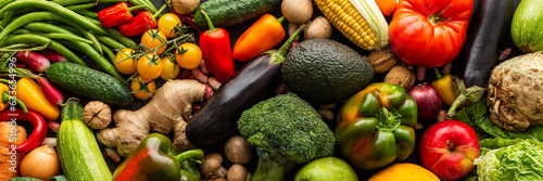 Ripe fresh vegetables, organic seasonal vegetables banner, autumn farm harvest, top view
