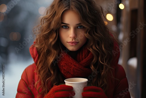 girl drinking hot chocolate in winter - created using generative AI tools