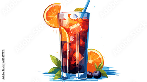 Drawing cocktail in a glass of soft drink on a white background vector