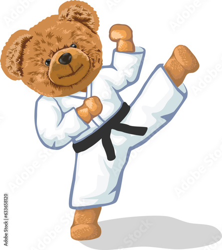 Teddy Bear doll karate kick. Vector illustration on white background