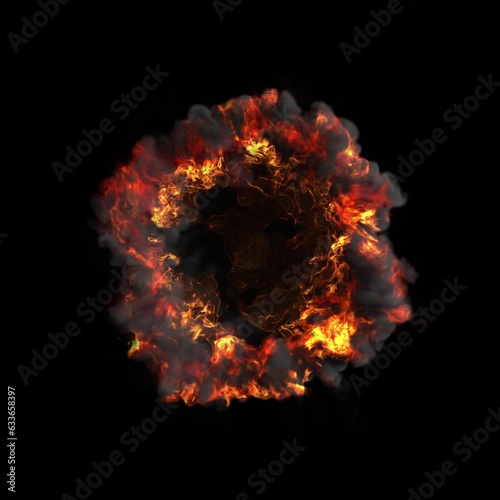 Ring of Fire and Smoke 3d rendering background with alpha.