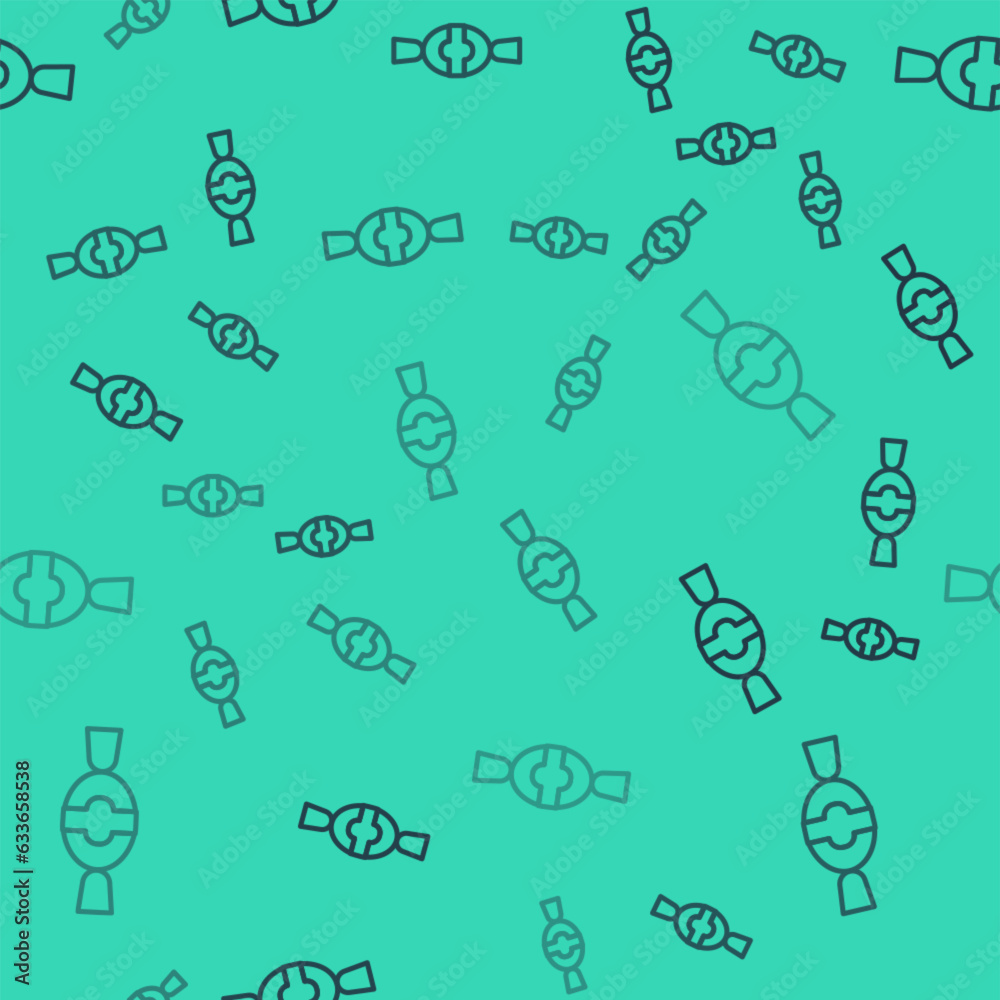 Black line Candy icon isolated seamless pattern on green background. Happy Halloween party. Vector Black line Candy icon isolated seamless pattern on green background. Happy Halloween party. Vector