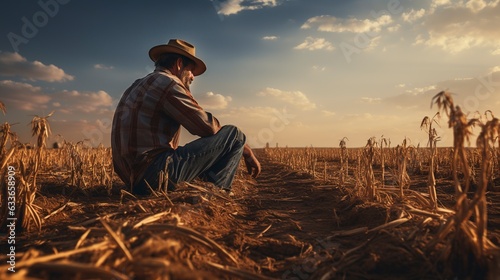 Photographie In dry fields, a farmer confronts the aftermath of a harsh drought