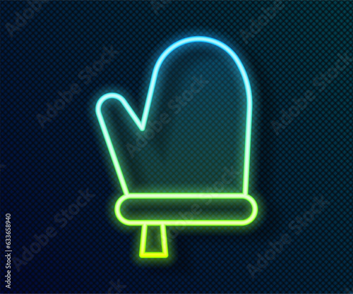 Glowing neon line Oven glove icon isolated on black background. Kitchen potholder sign. Cooking glove. Vector