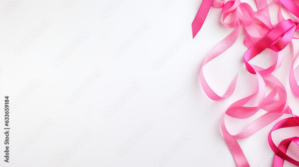 pink ribbon on a white background with free space to insert. Generative ...