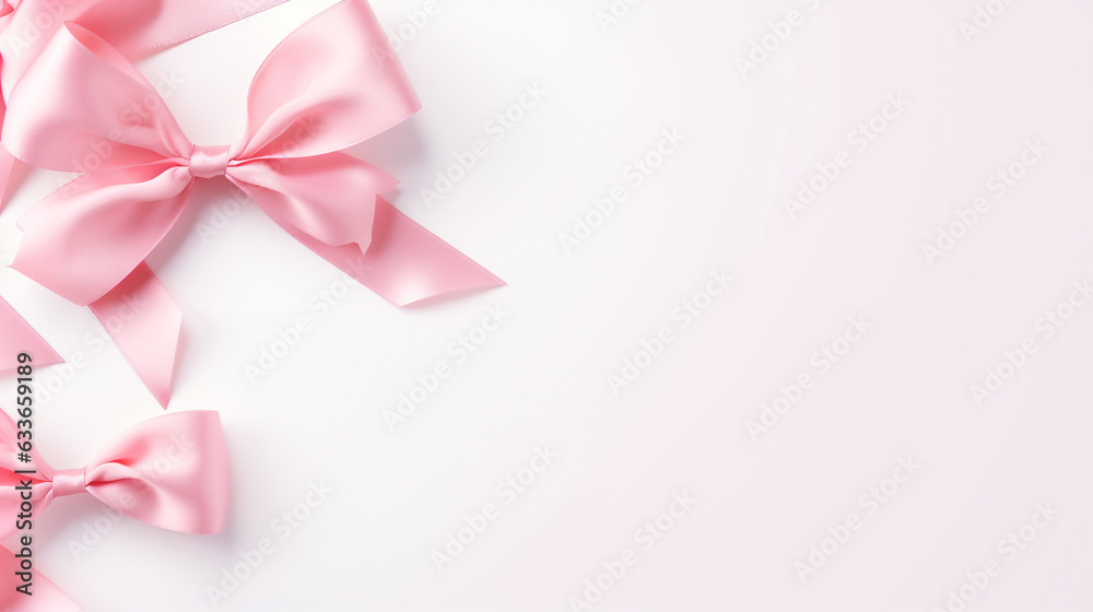 pink ribbon and bow on white background. Generative Ai. 
