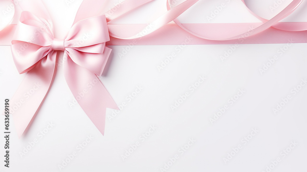 pink ribbon and bow on white. Generative Ai. pink ribbon and bow on white. Generative Ai.