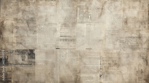 Texture of an old dirty newspaper pasted into the wall. Generative Ai. 