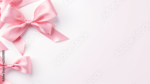 pink ribbon and bow on white background. Generative Ai. 