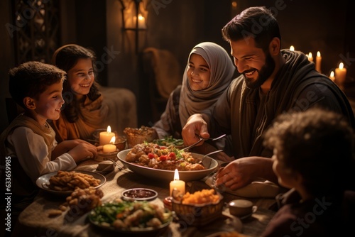 Family Breaking Their Fast Together During Ramadhan, Generative AI