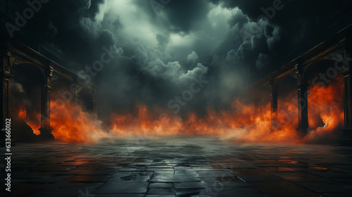 Smoke on concrete wall background. Generative Ai