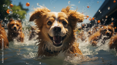 Dogs in a pool. Generative Ai © andranik123