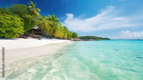 Beautiful beach with crystal-clear water, palms and sand