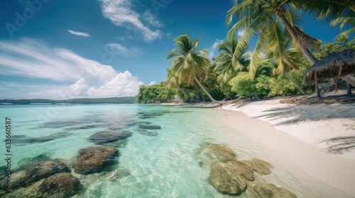 Beautiful beach with crystal-clear water, palms and sand