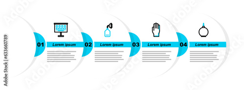 Set line Enema, Medical rubber gloves, oxygen mask and Eye test chart icon. Vector