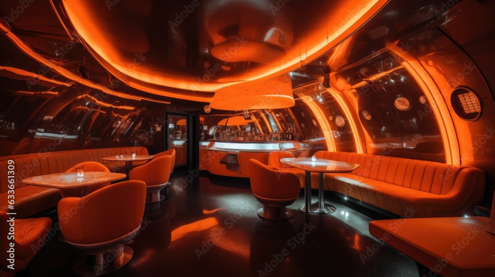 Fototapeta premium Sci-fi futuristic restaurant in orange and red colors