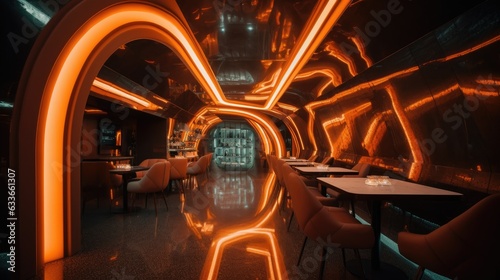 Sci-fi futuristic restaurant in orange and red colors © ZEKINDIGITAL