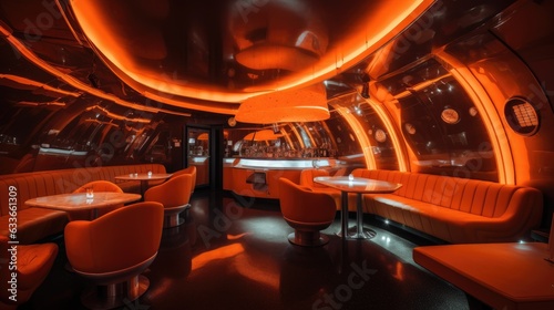 Fototapeta Naklejka Na Ścianę i Meble -  Sci-fi futuristic restaurant in orange and red colors