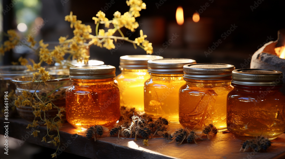 Honey jar in the food market. Generative Ai Honey jar in the food market. Generative Ai