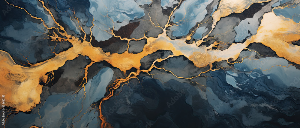 fondo abstracto en forma de ola en colores azul y marrón, ilustración de IA generativa - obrazy, fototapety, plakaty 