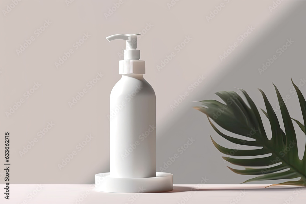 Pump cosmetic bottle with tropical leaf