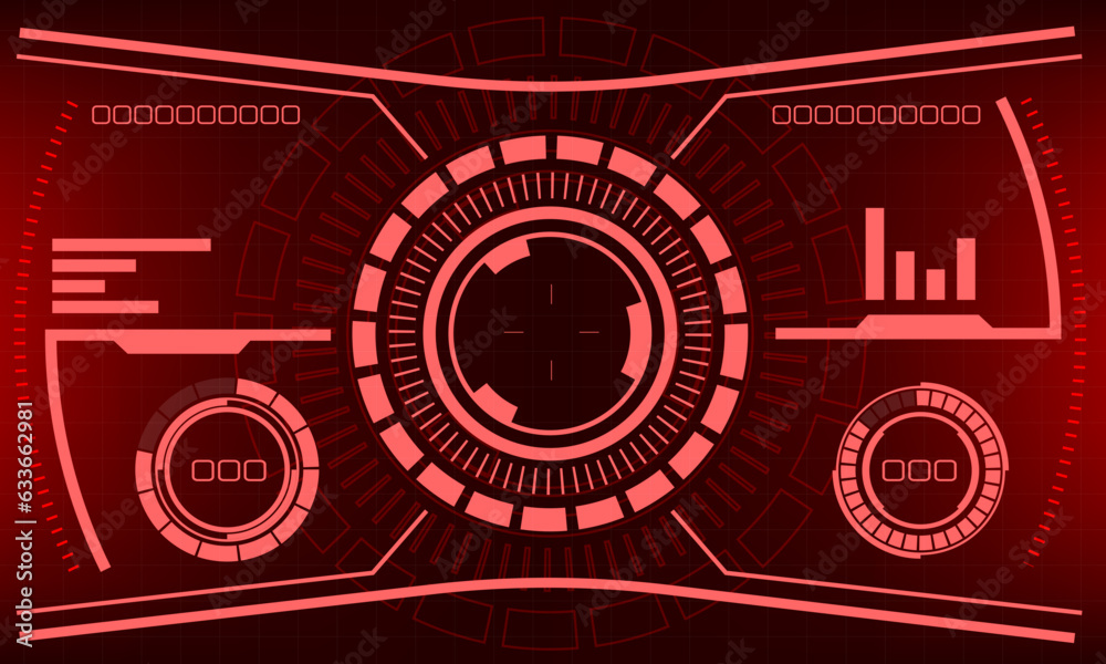Obraz premium HUD sci-fi interface screen view red design virtual reality futuristic technology display vector
