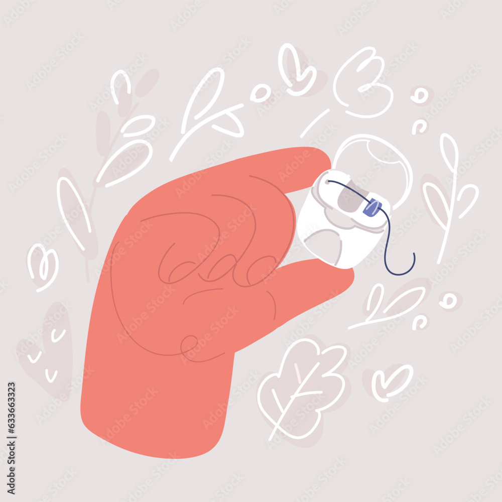 Φωτογραφία Vector illustration of hand holding dental floss Dental health care and oral hygiene concept