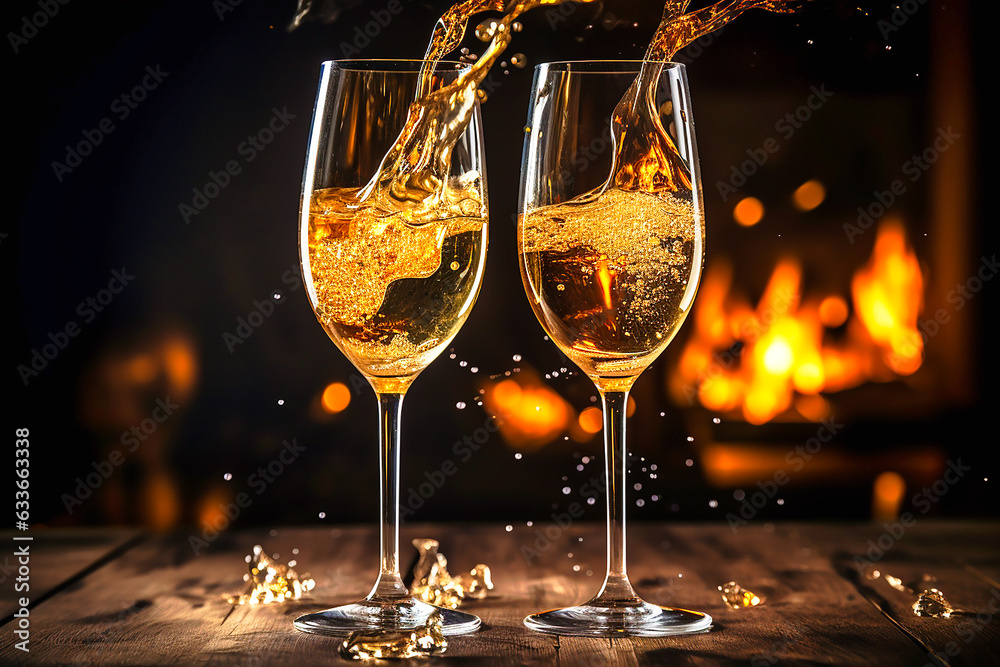 Celebration toast with champagne.New Year's cards. AI generative.