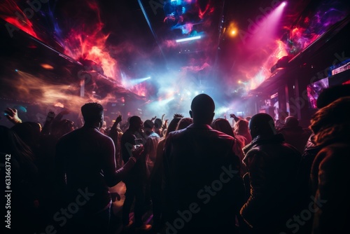 Partygoers Dancing Under Neon Lights At Nightclub, Generative AI