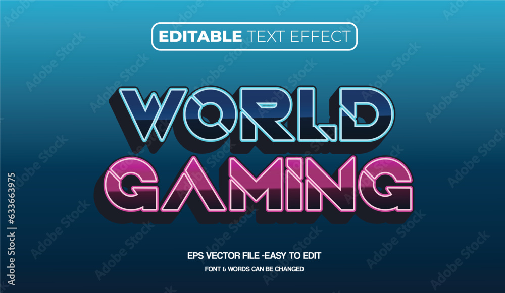 World 3d editable vector text effect, with neon light style. World 3d editable vector text effect, with neon light style.