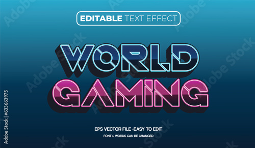 World 3d editable vector text effect, with neon light style.