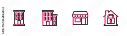 Set line House, Market store, and under protection icon. Vector