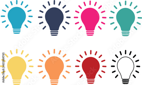 set of Bulb light icon. Lighting Electric lamp. Electricity, shine. Light Bulb icon, isolated on background. Bulb light icon - Idea sign, solution. Bulb light symbol Energy.
