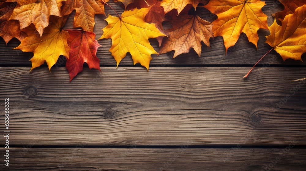 Fall foliage on wooden surface Fall foliage on wooden surface