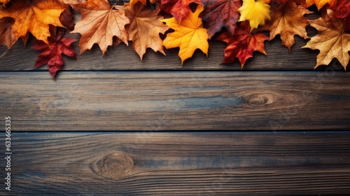 Fall foliage on a wooden surface