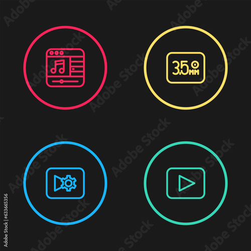 Set line Music or video settings, Play button, Audio jack and player icon. Vector © vector_v