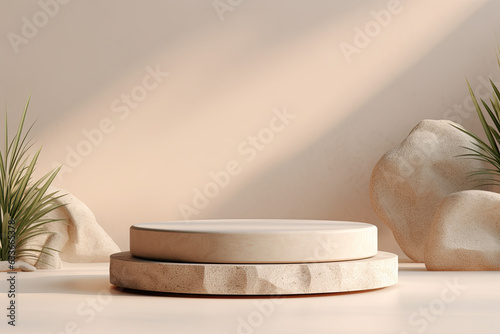 Minimal scene mockup with stone product podium with copy space 