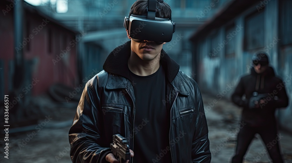 Person with virtual reality headset Person with virtual reality headset