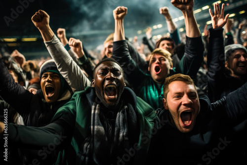 American football followers euphoric after a game-winning field goal 