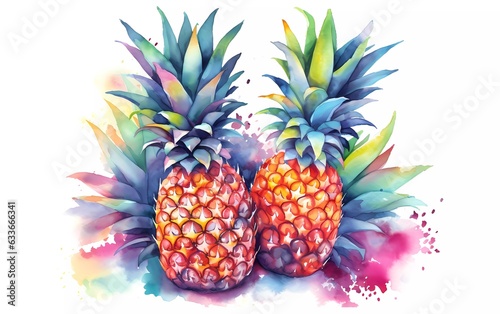 Watercolor pineapples isolated on white