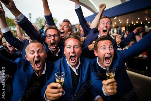 Golf enthusiasts celebrating a Ryder Cup win 