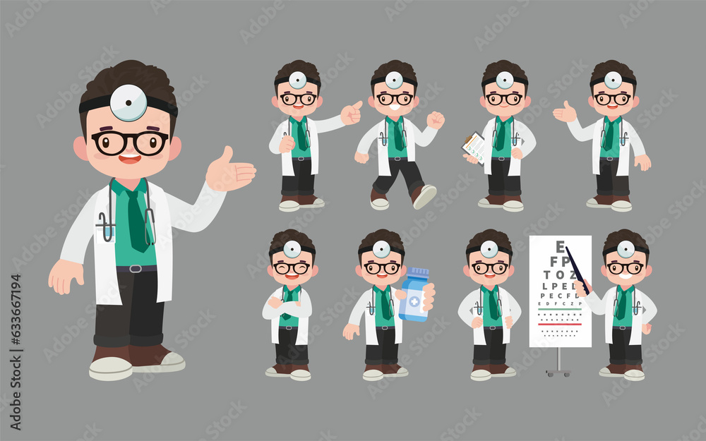 Set of doctor with different poses