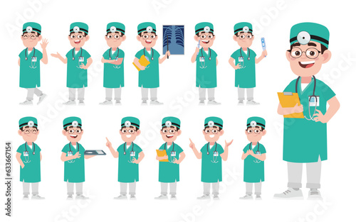 Set of doctor with different poses