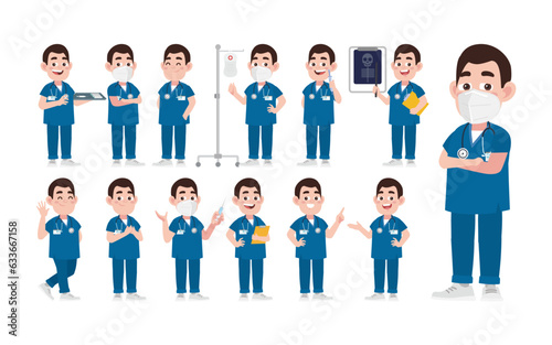 Set of doctor with different poses