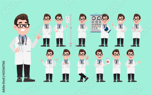 Set of doctor with different poses