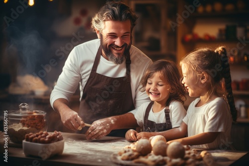 Father And His Kids Bake Together  Generative AI