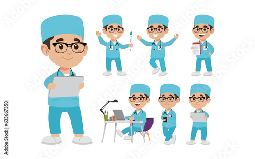 Set of doctor with different poses