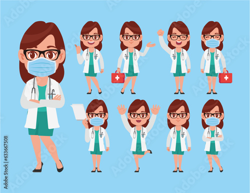 Set of doctor with different poses