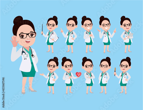 Set of doctor with different poses